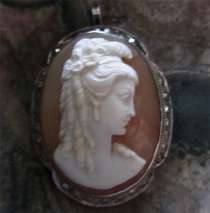 Superiorly carved Carnelian hair up classic Marked 900 Silver marcasite pendant