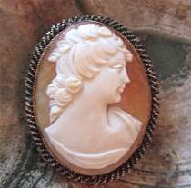 Marked filigree 800 Silver with gold vermeil Brooch/Pendant. Big nicely carved shell - portrait of young beauty