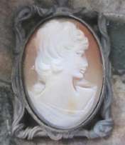 Hand carved shell image of young girl 835 Sterling Silver Pendant circa 1940