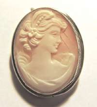 Hand carved shell image of young girl Italian 800 Silver Pendant circa 1940