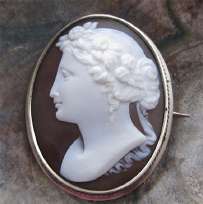 Museum Quality Antique Sardonyx Shell Goddess Flora circa 1860 Unmarked Platinum or Silver Sterling Brooch