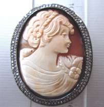 Huge Modern Carved carnelian shell from Italian master Stylish decorated Chinese Darkened Silver plated bezel
