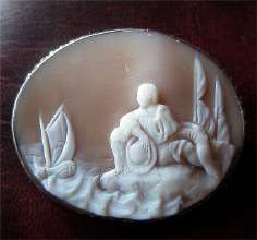 Victorian man & boats end of XYIII or beginning of XIX century Brooch Gold Filled on Sterling Silver Framed Cameo Pin /