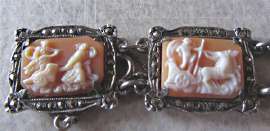 Mythology Italian Vintage fine carved shell 925 silver sterling bracelet w/safety chain