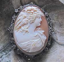 Huge Edwardian filigree dark Silver Marcasite Cameo Brooch Well hand carved Carnelian shell circa 1910-1915