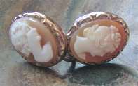 Well carved shells Cameo Vintage Earrings (clips) Gold/Silver marked STERLING set- circa 1935