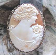 Remarkable Huge Museum Quality Art Nouveau vintage shell Cameo Marked filigree Silver Sterling Brooch circa 1925