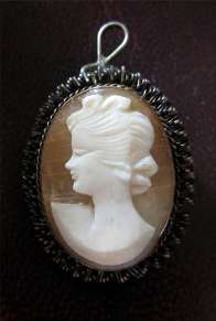 Silver Bezel Gold rope around Hand carved Sea Shell circa 1930 Brooch & Pendant. Total - 20X30mm.