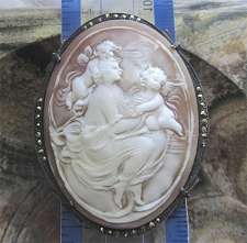 Venus & Cupids - Museum Quality carved Big Sardonyx shell Blackened marcasite 800 Silver Brooch/Pendant