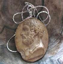 Great Georgian Antique from the end of XVIII beginning of XIX century Lava carving Greek athlete in the modern pendant silver chain
