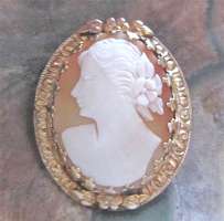 Well hand carved Conch shell girlish profile. Circa 1930 Marked STERLING DIXEL Vermeil Silver pendant/brooch.