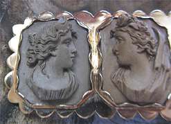 Museum Antique Lava stone carving from 1860th Italian Tour 3 Roman Goddess in the newer 835 Silver/Gold Brooch.