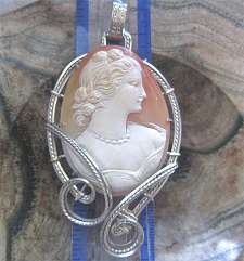 Huge Art Deco Silver or Silver plated Filigree Pendant Great hand carved shell portrait 1930-1940.