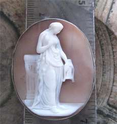 Georgian/Victorian Mourning Musa-beautifully carved Sardonyx shell 1790-1830 Classic Silver bezel no bail pendant. Signed