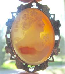 Greatly crafted Victorian shell circa 1890-1910. Signed by the Artist Huge unmarked intricate vermeil Silver filigree Brooch/Pendant