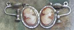 Nicely carved Shell Set of Brooch & Earrings (clips) White Gold/Silver filigree from the 1915-1930