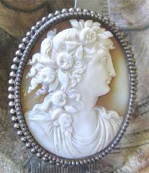 Outstanding Victorian Museum shell Bacchante carved circa 1890 XL Unmarked Silver with patina Brooch