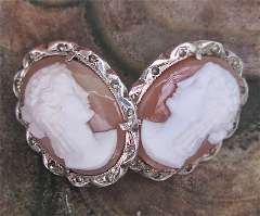 Outstanding Classic carved shells Cameo Vintage Earrings Marked 800 Silver marcasite set. Circa 1925 -1935.