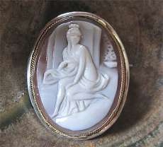Bible’s Bathsheba at the swimming pool - beautifully carved shell Silver & Gold Brooch/Pendant circa 1930