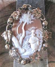 Museum Quality detailed carved Rebecca at the Well Shell Sterling Art Nouveau 3-D Filigree brooch circa 1890