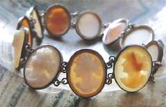 Great Quality carved Coral & Shells images of 12 Roman Goddesses in the vermeil Silver Bracelet. From 1910th