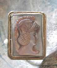 Well carved Italian Mather Pearl Cameo Vintage Earrings (clips) Greek Warriors in Unmarked Silver/Gold set from 1910th.