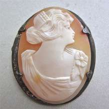 Ostby & Barton Vintage/Antique Carved Light Sardonyx Shell. Sterling Silver with patina Brooch from 1915-1925.