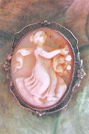 Symbol of Prosperity from the 19 century hand carved shell Embedded in the Silver filigree Brooch from 1930th