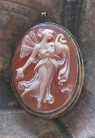 Psyche Symbol of Soul - Great Carnelian hand carved shell Embedded in the Silver/Gold Pendant from 1930th