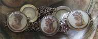 Dark on white Mother Pearl carving, circa 1940th Etruscan Silver & Gold Bracelet, Pendant & Ring.