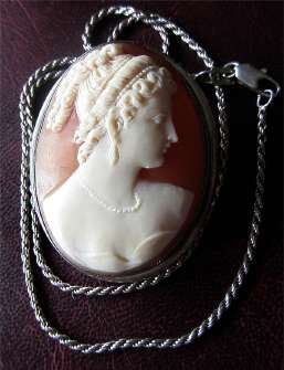 Victorian circa 1890 Cameo Silver Marked Bezel & Pendant with 925 Sterling marked chain