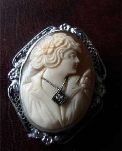 Late Art Deco (circa 1930) Antique White Gold or Sterling Pendant & Brooch w/Diamond
