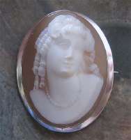 Hand carved Beauty face Gold Sardonyx shell. Circa 1890 800 Marked Silver Brooch.