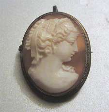 Museum Italian profile - hand carving Sardonyx shell 1890-1910 900 Vermeil Silver with patina Victorian brooch/pendant
