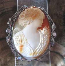 The Big Silver Filigree Cameo Pendant Circa 1925-1935 Quality hand carved & signed shell (chip on left)