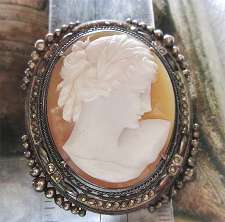 800 Big Silver Marcasite Filigree Brooch/Pendant Circa 1910-1920 Museum Quality Big hand carved & signed Edwardian shell