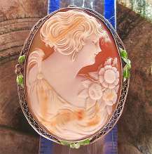 Huge Museum Art Deco Silver Filigree with Green Enamel Circa 1915 Silver Carved & Signed shell cameo Brooch