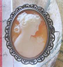 Museum Quality Carved Sardonyx Shell from 1910-1925. Classic Filigree 800 Silver Vintage Brooch/Pendant.