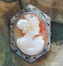 Museum Quality Carved/Signed Sardonyx Edwardian Shell. Art Nouveau Filigree Sterling Vintage Brooch 1910th