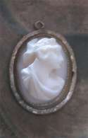Hand carved Coral stone - Victorian/Edwardian Classic Great Silver plated pendant circa 1900-1910 cameo