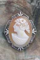 Carved/signed Art Deco shell - Edwardian Classic Great Silver plated filigree brooch circa 1910