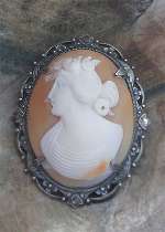 Carved/signed Edwardian shell - circa 1910th Sterling Silver filigree/marcasite brooch