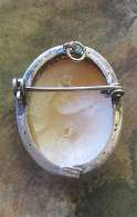 Hand carved & adjusted Sardonyx shell - circa 1920-1940 Great Silver with Gold trim chain pendant/brooch.