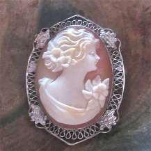 Great Quality Carved/Signed Post Edwardian Shell. Silver Filigree 1920th - 1930th Vintage Brooch.