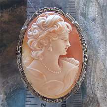 Greatly hand Carved Carnelian shell 1935-1955 Beauty. Big marcasite decor 800 Silver Brooch/Pendant.
