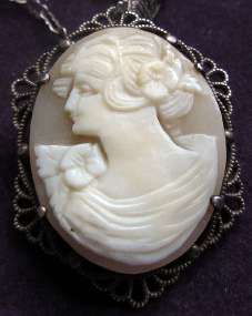 Filigree Framed Silver Sterling Art Deco Pendent with 16” chain. Circa 1910