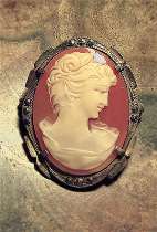 Hand Carved Carnelian shell circa 1930th - 1950th Italian 800 Silver with marcasite pendant/brooch.