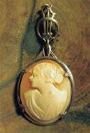 (L)Carved/Ostby & Barton cameo - from 1910th-1930th Signed Decorative Art Deco Silver Pendant(706)