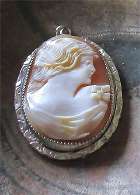 Well carved shell circa 1920th - 1930th Silver/Silver plated etched pendant
