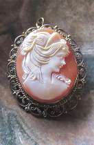 Greatly hand Carved & Signed by Artist circa 1970th shell. 925 Silver/Gold Vermeil w/patina Brooch/Pendant.